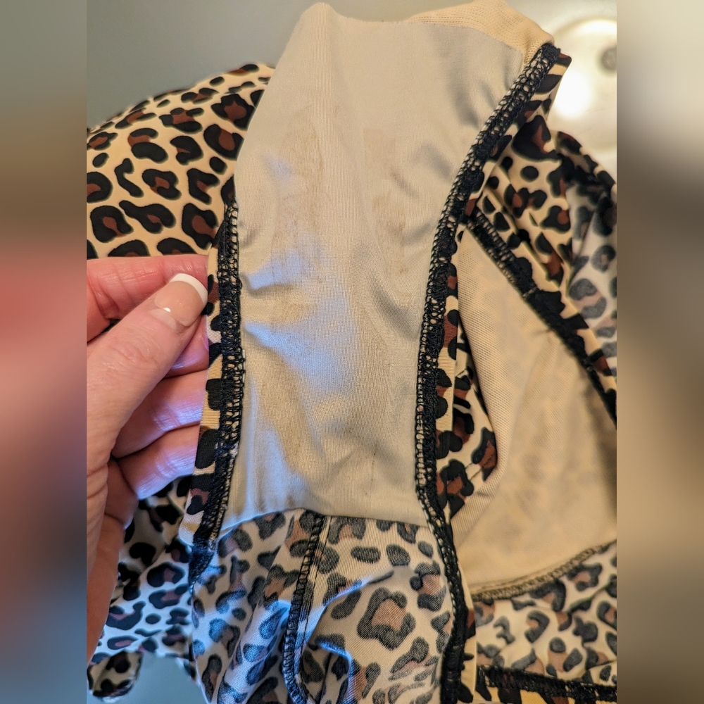 VINTAGE ESTHER WILLIAMS LEOPARD PRINT RUCHED HALTER ONE PIECE PIN UP  SZ 16 W - Picture 9 of 12